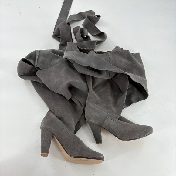 Jeffrey Campbell Ibiza Libby Wrap Heel Boots 6 Gray Suede Boho Western - Picture 3 of 6